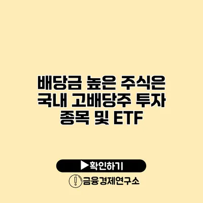 배당금 높은 주식은? 국내 고배당주 투자 종목 및 ETF