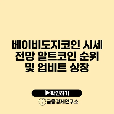 베이비도지코인 시세 전망: 알트코인 순위 및 업비트 상장?