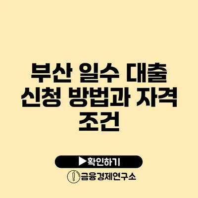 부산 일수 대출 신청 방법과 자격 조건