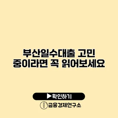 부산일수대출 고민 중이라면 꼭 읽어보세요