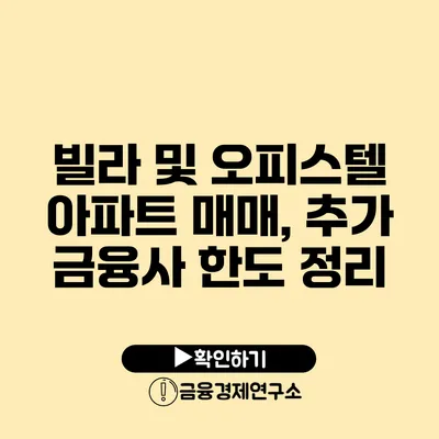 빌라 및 오피스텔 아파트 매매, 추가 금융사 한도 정리