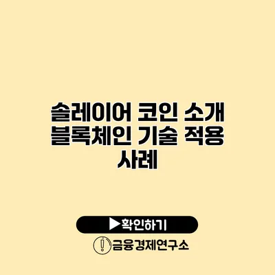 솔레이어 코인 소개 블록체인 기술 적용 사례