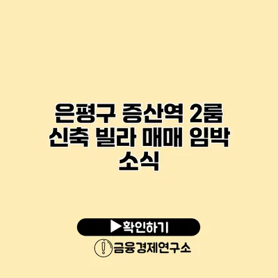 은평구 증산역 2룸 신축 빌라 매매 임박 소식
