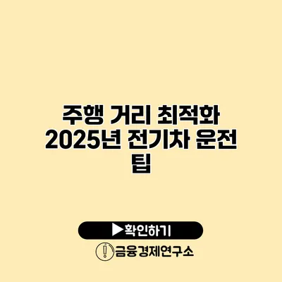주행 거리 최적화 2025년 전기차 운전 팁