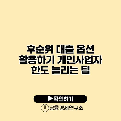 후순위 대출 옵션 활용하기 개인사업자 한도 늘리는 팁